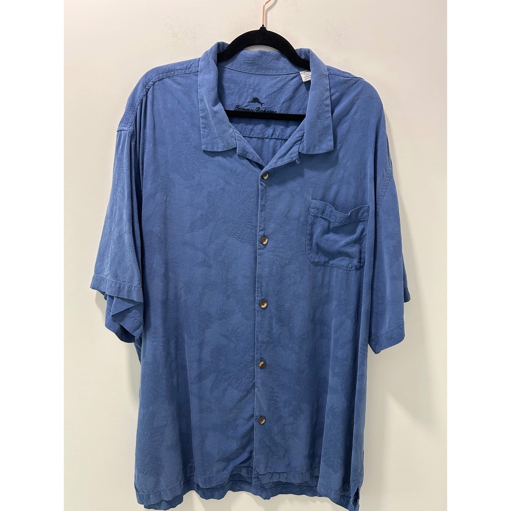 Tommy Bahama 100% Silk Blue Jacquard Tropical Camp Shirt Mens XXXL